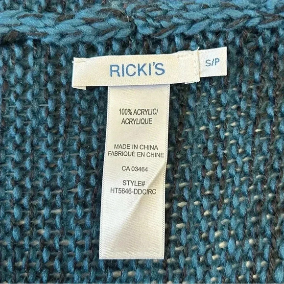 Ricki’s Circle Cardigan Open Front Draped Collar Sweater Teal Green Black Small - Picture 9 of 11